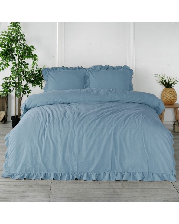 Ekskluzywna pościel bawełna 160x200 + 2x70x80 STONEWASHED Blue Darymex