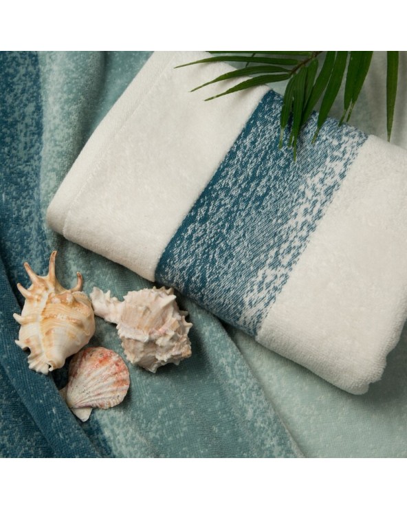 Ręcznik bawełna 50x90 + 70x140 Tris kremowy/niebieski Eurofirany