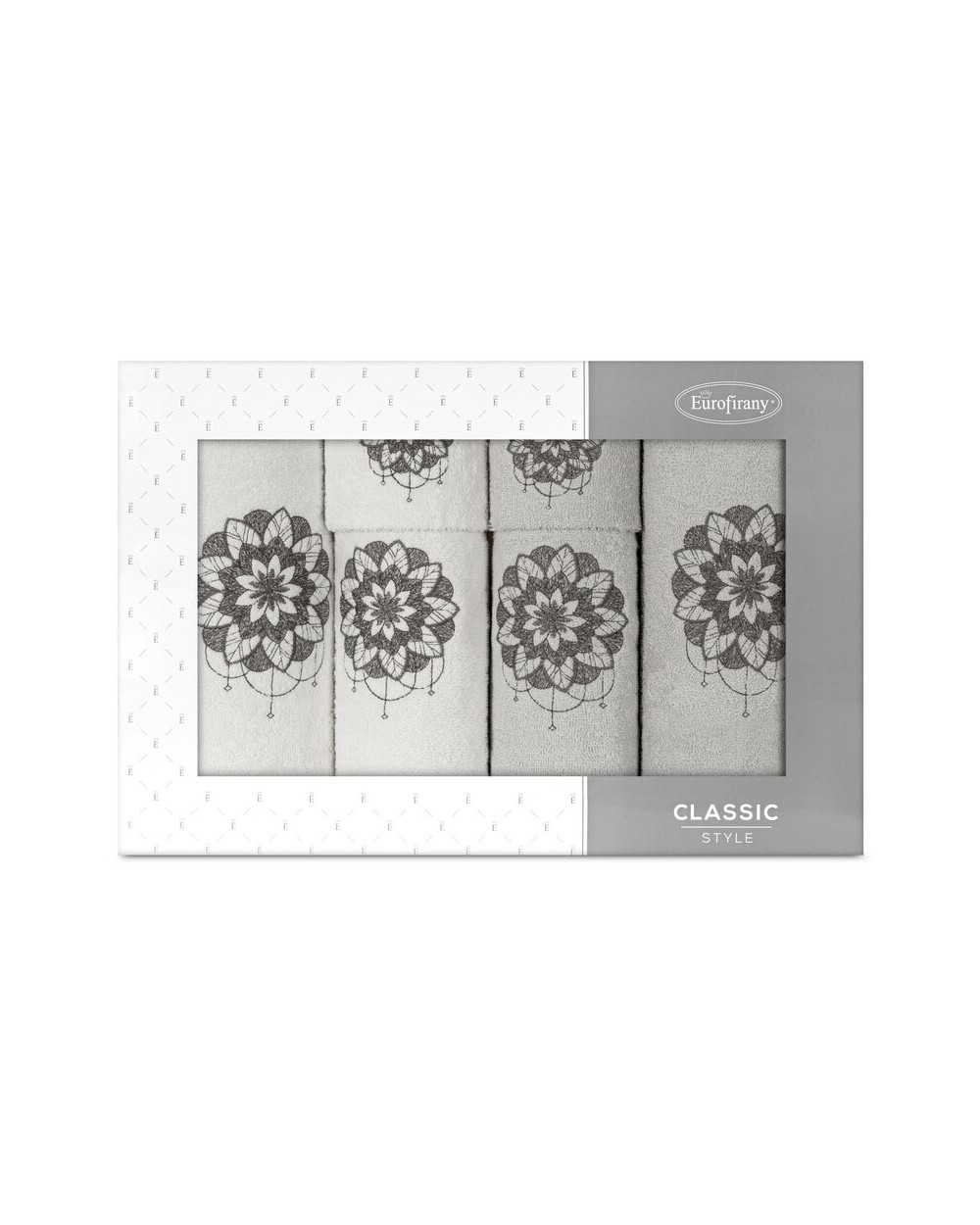 Ręcznik bawełna 30x50 + 50x90 + 70x140 kpl 6 szt Lotus biały/srebrny Eurofirany 