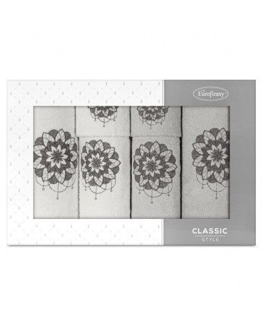 Ręcznik bawełna 30x50 + 50x90 + 70x140 kpl 6 szt Lotus biały/srebrny Eurofirany 