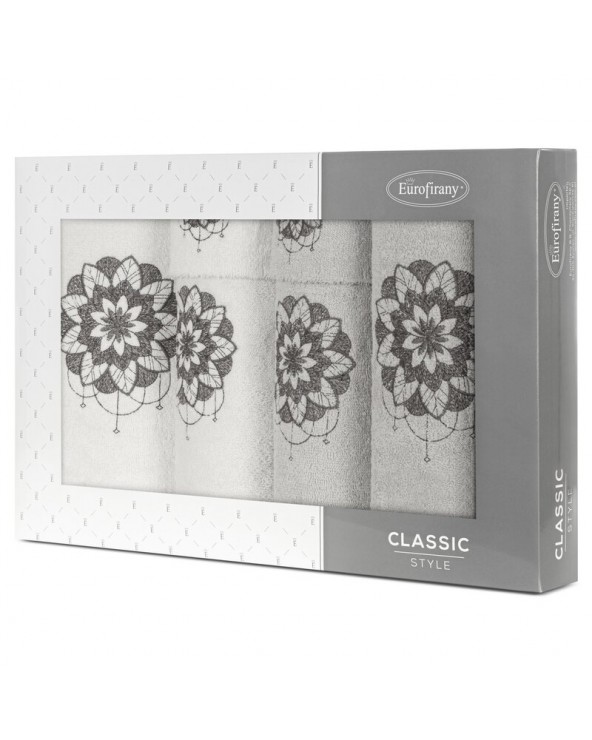 Ręcznik bawełna 30x50 + 50x90 + 70x140 kpl 6 szt Lotus biały/srebrny Eurofirany 