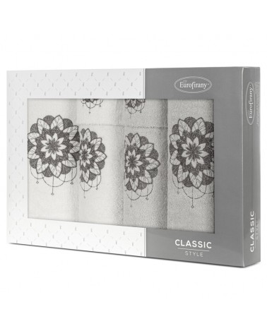 Ręcznik bawełna 30x50 + 50x90 + 70x140 kpl 6 szt Lotus biały/srebrny Eurofirany 