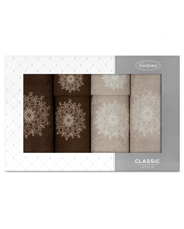 Ręcznik bawełna 30x50 + 50x90 + 70x140 kpl 6 szt Rosette beżowy/brązowy Eurofirany 