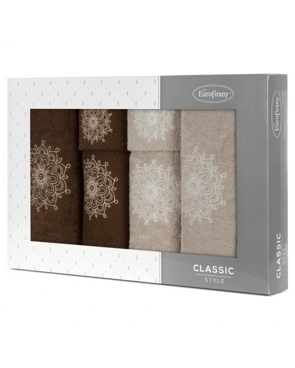 Ręcznik bawełna 30x50 + 50x90 + 70x140 kpl 6 szt Rosette beżowy/brązowy Eurofirany 
