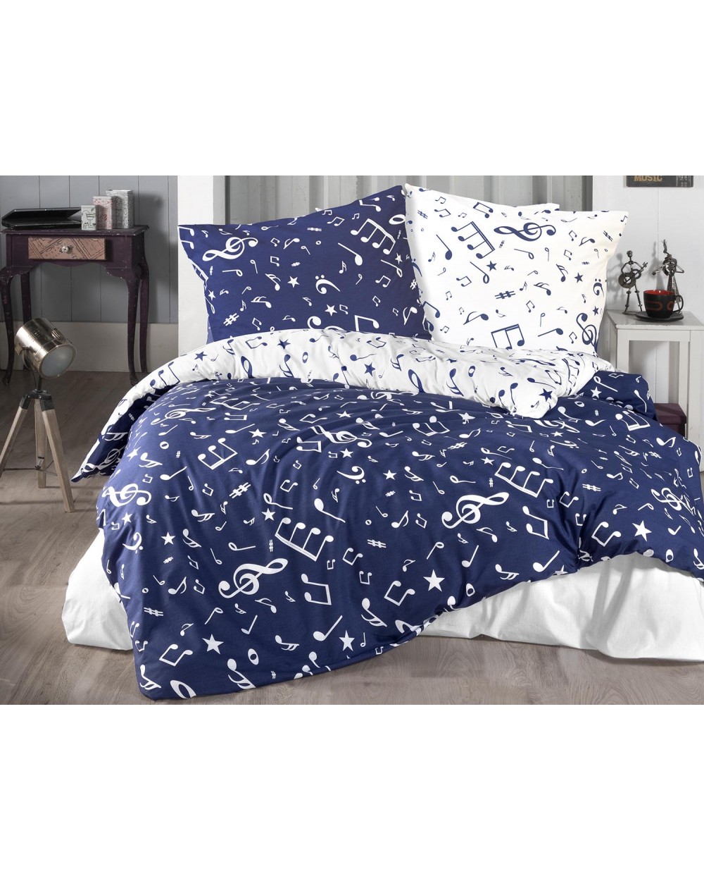 Pościel bawełna 200x220 + 2x70x80 Major Navy Blue COTTONLOVE EXCLUSIVE Darymex