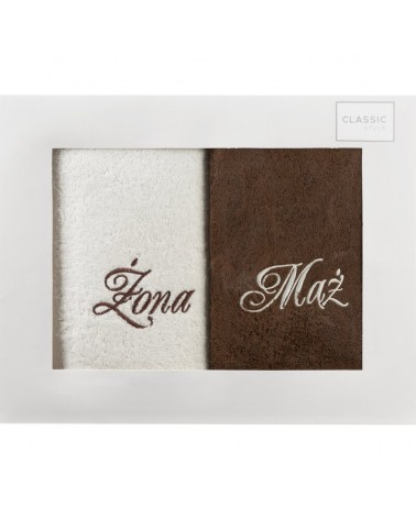 Ręcznik bawełna 50x90 kpl 2 szt Mąż Żona kremowy/brązowy Eurofirany