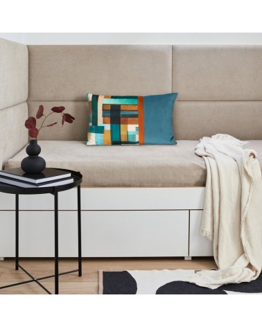Poduszka velvet 30x45 Taleh niebieska/ceglasta Eurofirany 