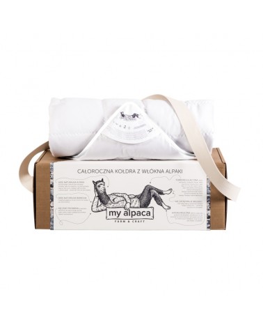 Kołdra MyAlpaca 180x200 z alpaki letnia z białą lamówką