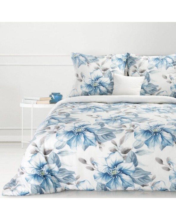 Pościel satyna bawełniana 160x200 + 2x70x80 Spring 18 biała/niebieska Eurofirany 