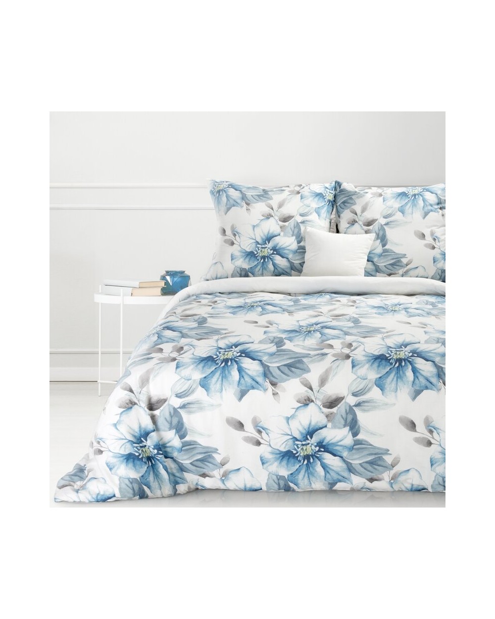 Pościel satyna bawełniana 160x200 + 2x70x80 Spring 18 biała/niebieska Eurofirany 