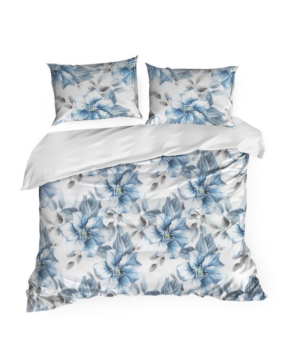 Pościel satyna bawełniana 160x200 + 2x70x80 Spring 18 biała/niebieska Eurofirany 