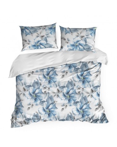 Pościel satyna bawełniana 160x200 + 2x70x80 Spring 18 biała/niebieska Eurofirany 