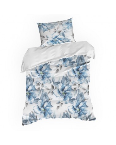 Pościel satyna bawełniana 160x200 + 2x70x80 Spring 18 biała/niebieska Eurofirany 