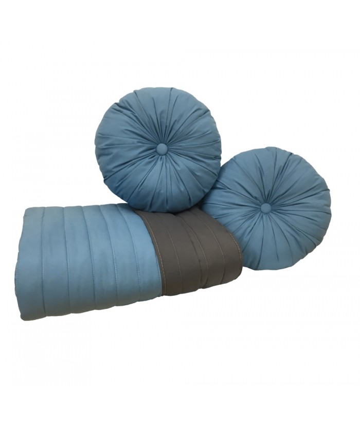 Komplet Narzuta dwustronna Vege Home + 2 poduszki okrągłe niebieskie