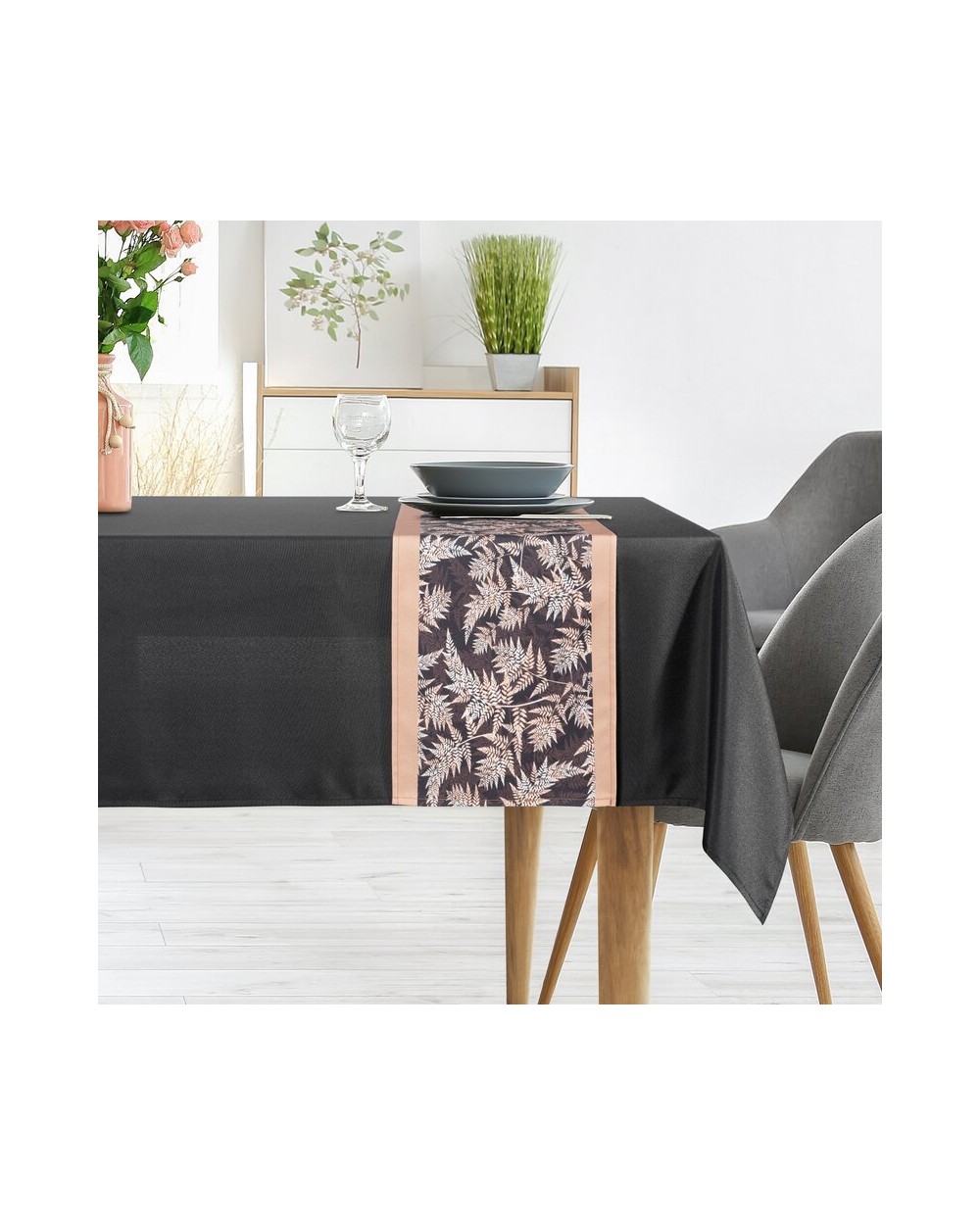 Obrus 140x260 z bieżnikiem 33x260 Anita czarny kpl 2 szt Eurofirany