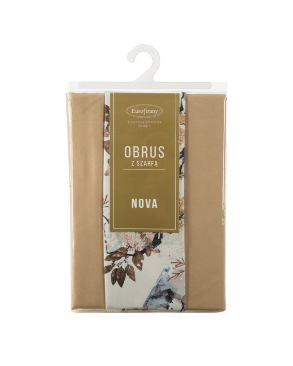 Obrus 140x180 z bieżnikiem 33x180 Anita beżowy kpl 2 szt Eurofirany
