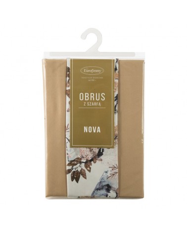 Obrus 140x180 z bieżnikiem 33x180 Anita beżowy kpl 2 szt Eurofirany