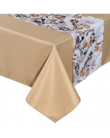 Obrus 140x220 z bieżnikiem 33x220 Anita beżowy kpl 2 szt Eurofirany