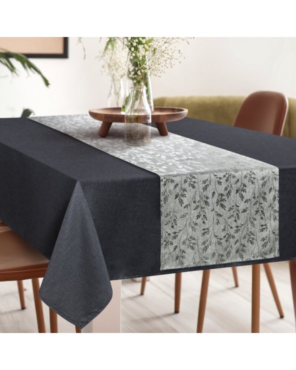 Obrus 140x220 z bieżnikiem 33x220 Anita stalowy kpl 2 szt Eurofirany