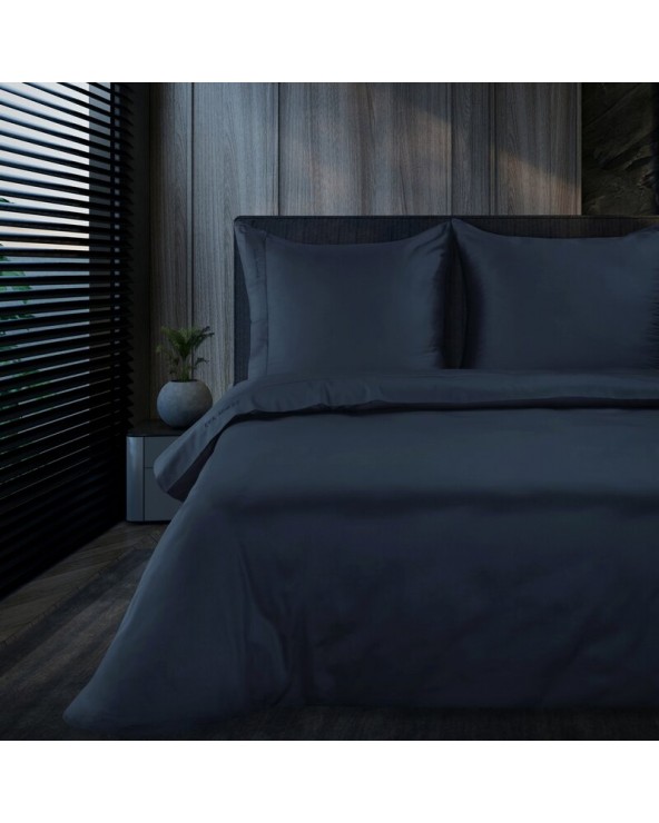 Pościel makosatyna 200x220 + 2x70x80cm Elegant 1F granatowa Eurofirany