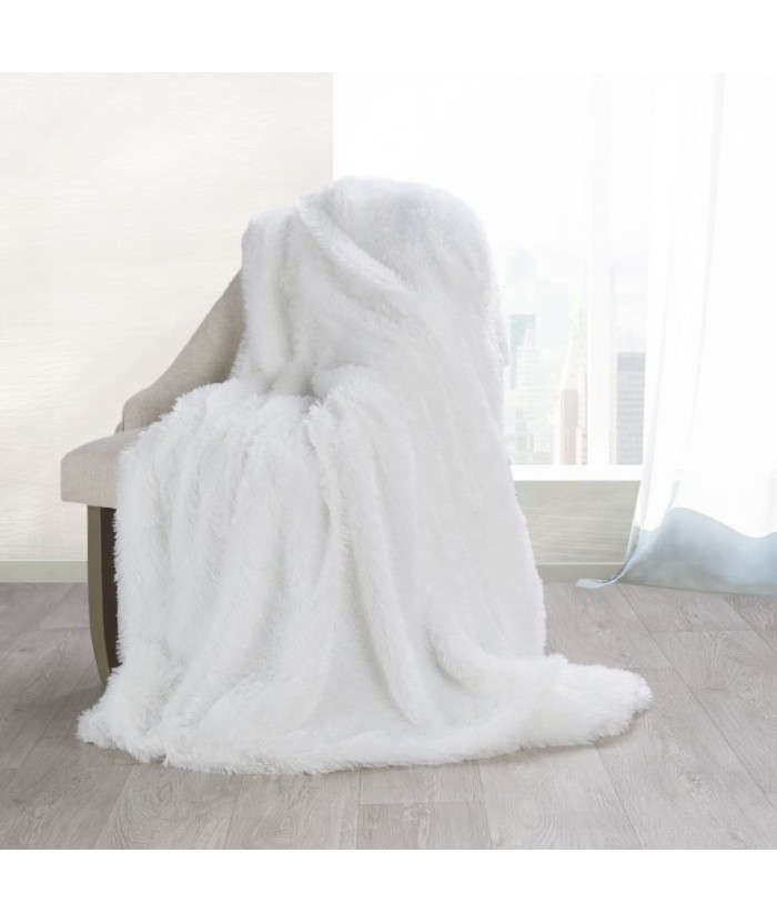 Koc futrzany narzuta Tiffany 200x220 biały