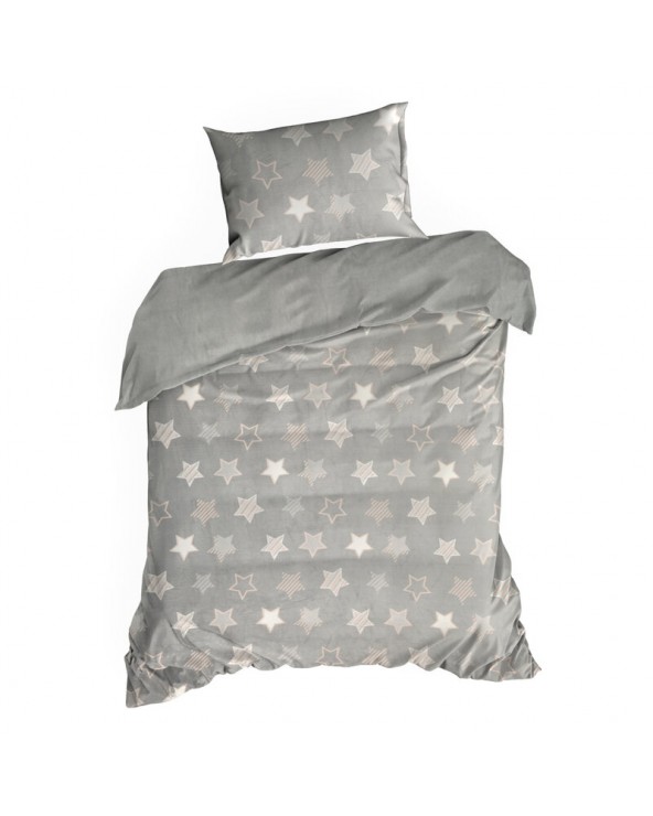 Pościel polarowa 200x220 + 2x70x80 Flano 4 srebrna/biała Eurofirany