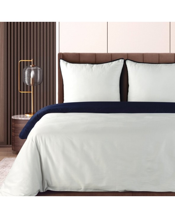 Pościel satyna bawełniana 200x220 + 2x70x80 Lunara biała/granatowa Eurofirany