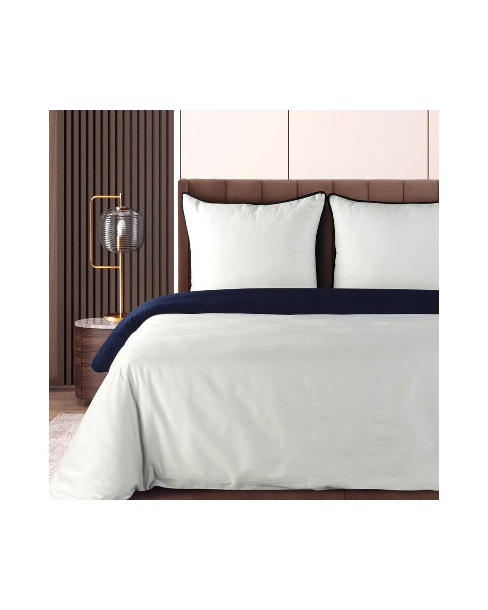 Pościel satyna bawełniana 200x220 + 2x70x80 Lunara biała/granatowa Eurofirany