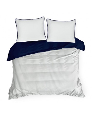 Pościel satyna bawełniana 200x220 + 2x70x80 Lunara biała/granatowa Eurofirany