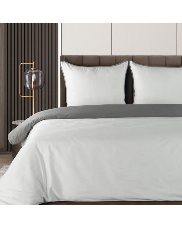 Pościel satyna bawełniana 140x200 + 1x70x80 Lunara biała/stalowa Eurofirany