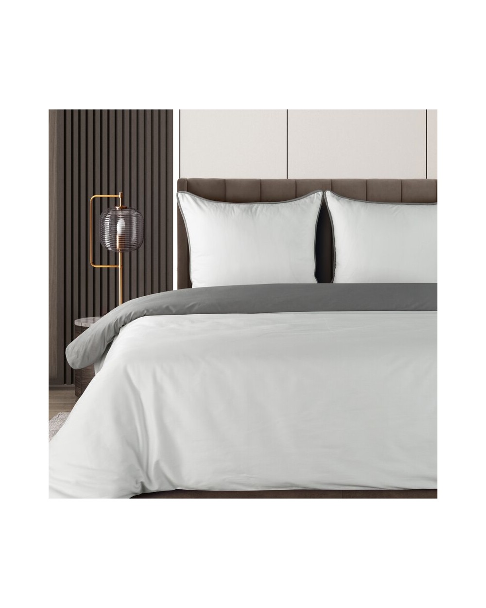 Pościel satyna bawełniana 140x200 + 1x70x80 Lunara biała/stalowa Eurofirany