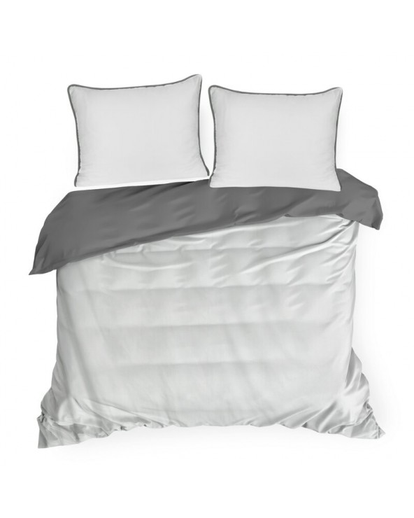 Pościel satyna bawełniana 160x200 + 2x70x80 Lunara biała/stalowa Eurofirany