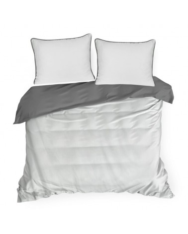 Pościel satyna bawełniana 160x200 + 2x70x80 Lunara biała/stalowa Eurofirany