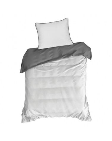 Pościel satyna bawełniana 160x200 + 2x70x80 Lunara biała/stalowa Eurofirany