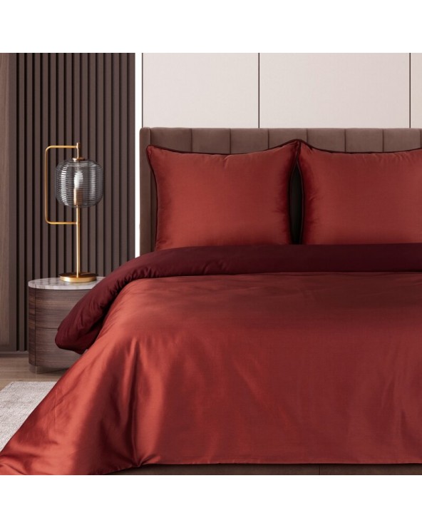 Pościel satyna bawełniana 200x220 + 2x70x80 Lunara bordowa/marsala Eurofirany