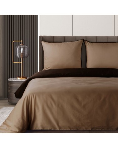 Pościel satyna bawełniana 140x200 + 1x70x80 Lunara brązowa/jasnobrązowa Eurofirany