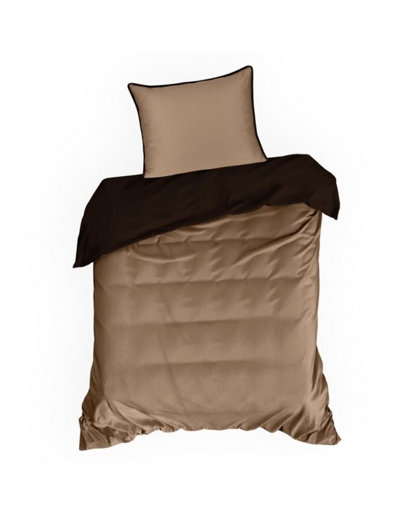 Pościel satyna bawełniana 140x200 + 1x70x80 Lunara brązowa/jasnobrązowa Eurofirany