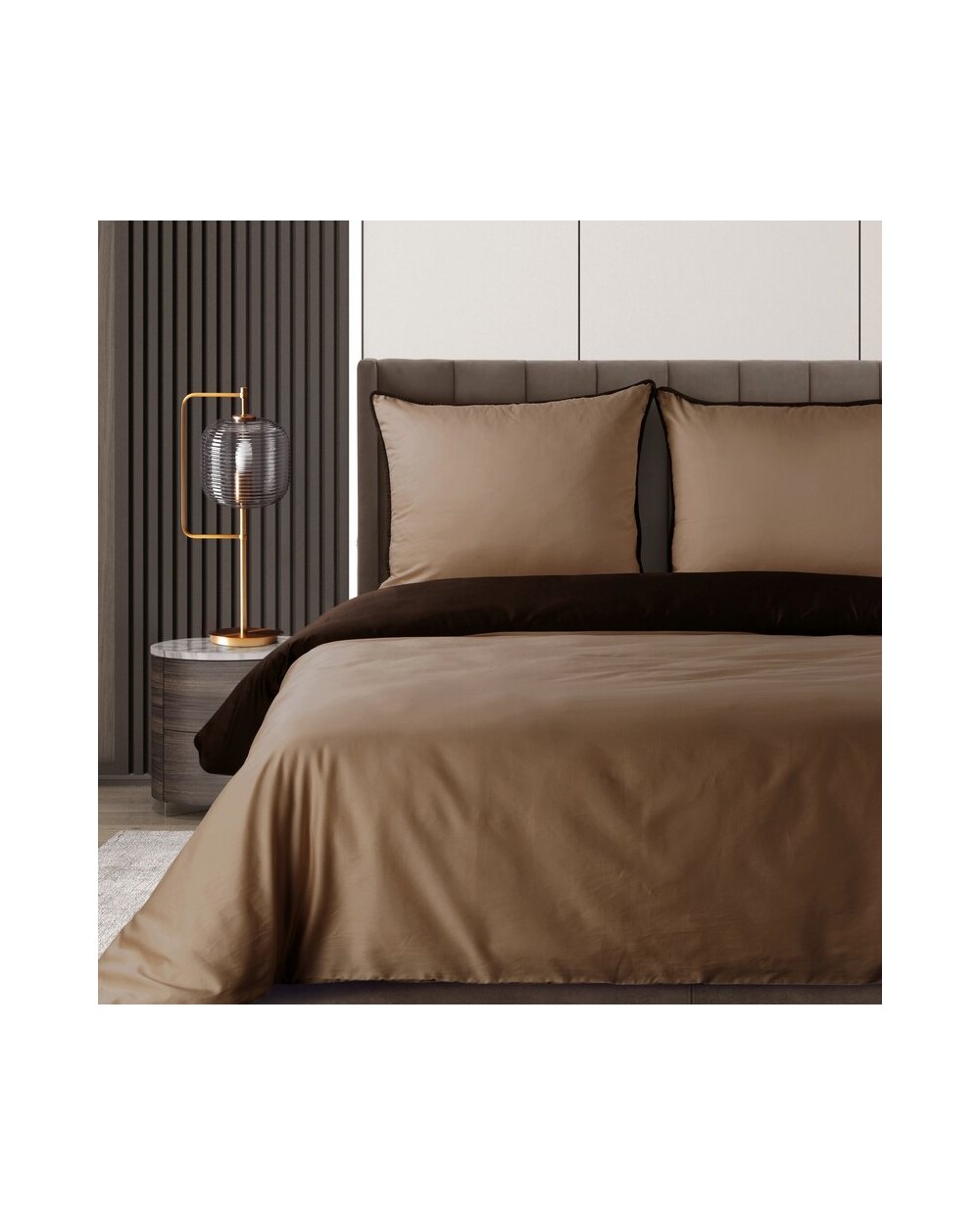 Pościel satyna bawełniana 160x200 + 2x70x80 Lunara brązowa/jasnobrązowa Eurofirany