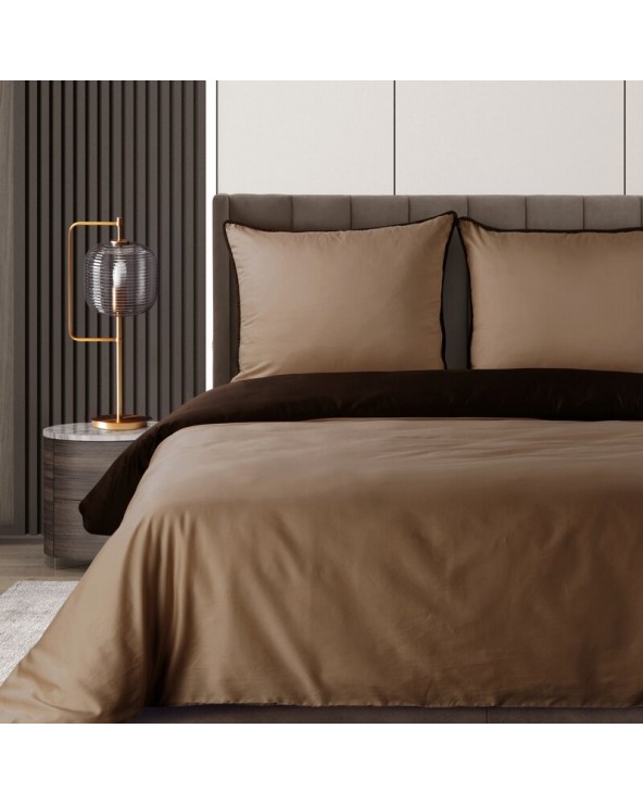 Pościel satyna bawełniana 200x220 + 2x70x80 Lunara brązowa/jasnobrązowa Eurofirany