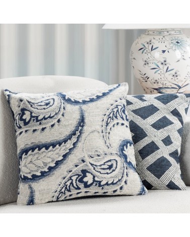 Poszewka szenil 43x43 Dalia kremowa/niebieska Eurofirany