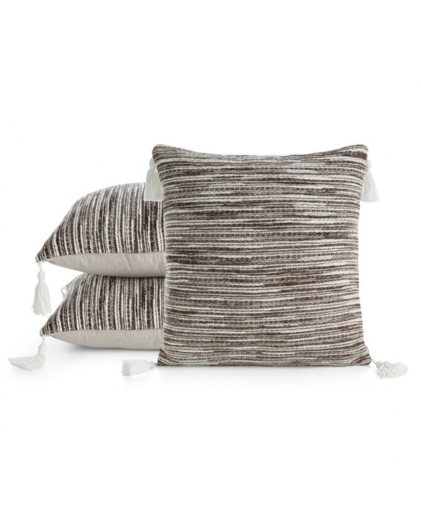 Poszewka szenil z frędzlami 45x45 Enid ciemnobeżowa Eurofirany