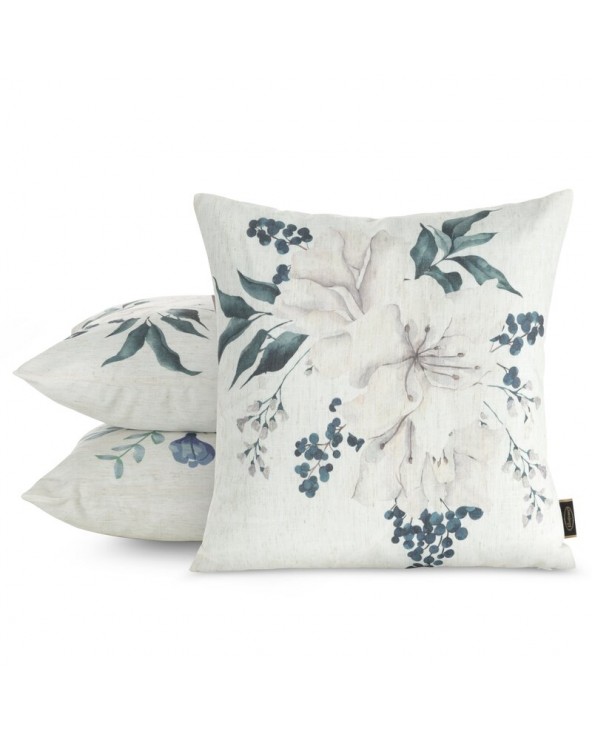 Poszewka płócienna 45x45 Len 52 beżowa/zielona Eurofirany