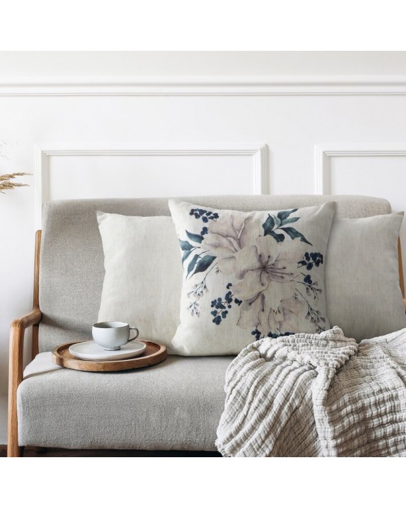 Poszewka płócienna 45x45 Len 52 beżowa/zielona Eurofirany