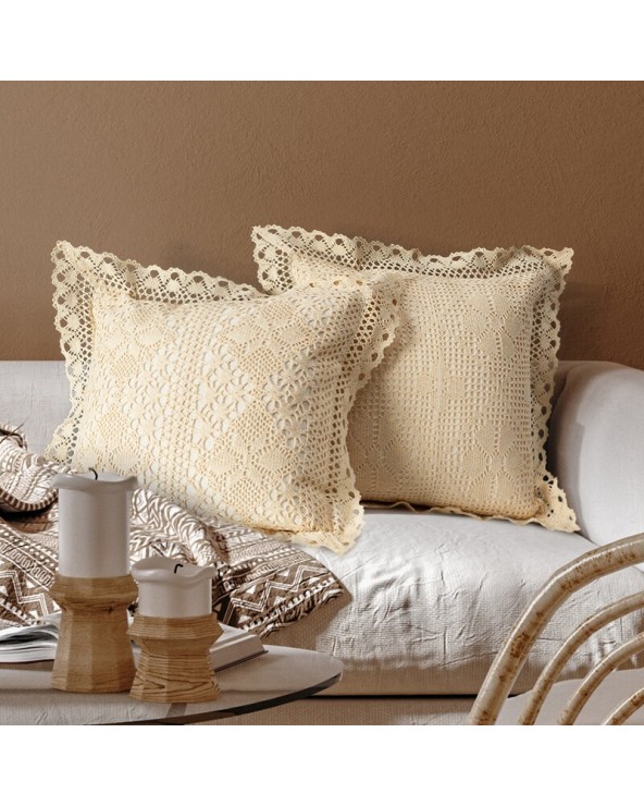 Poszewka ażurowa koronka 40x40 Mirella jasnobeżowa Eurofirany