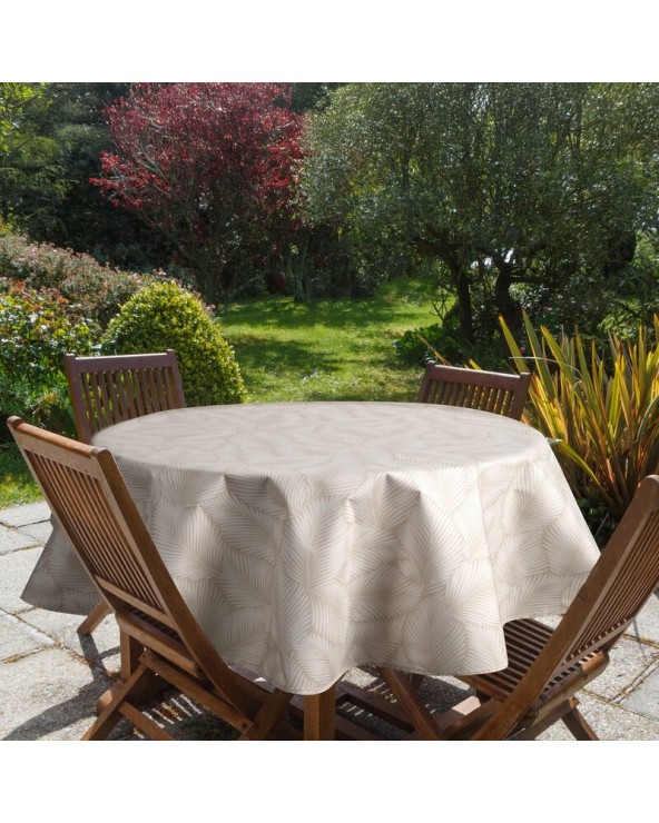 Obrus ogrodowy wodoodporny okrągły 150cm Garden 11E beżowy/biały Eurofirany