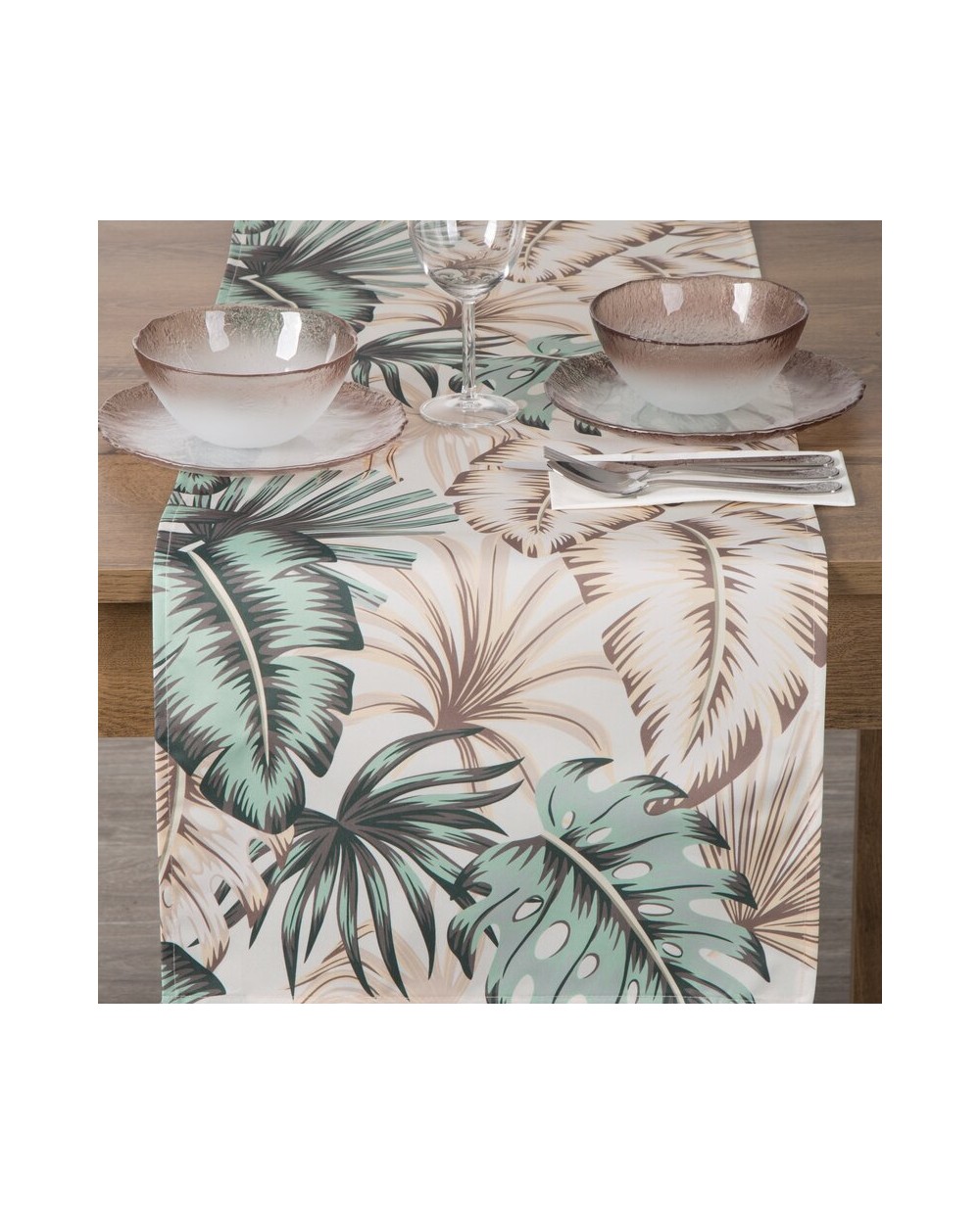 BIeżnik ogrodowy wodoodporny 40x140 Garden 13B kremowy/zielony Eurofirany