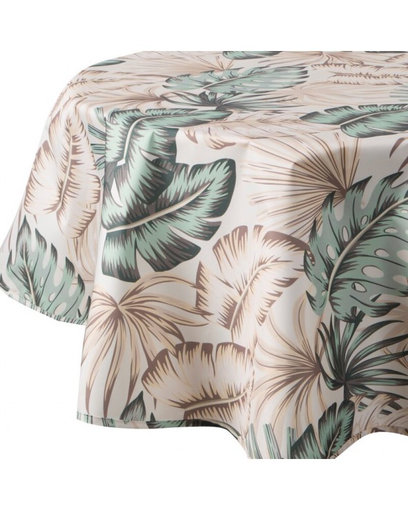 Obrus ogrodowy wodoodporny okrągły 150cm Garden 13E kremowy/zielony Eurofirany