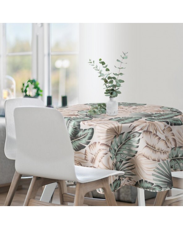 Obrus ogrodowy wodoodporny okrągły 150cm Garden 13E kremowy/zielony Eurofirany