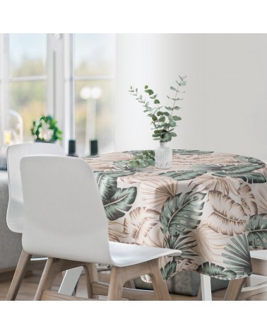 Obrus ogrodowy wodoodporny okrągły 150cm Garden 13E kremowy/zielony Eurofirany