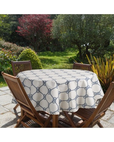 Obrus ogrodowy wodoodporny okrągły 150cm Garden 17E biały/granatowy Eurofirany